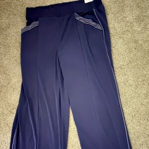 LANE BRYANT MATTE JERSEY SLACKS NWT  MARITIME BLUE  WHITE STRIPES 14/16 SHORT